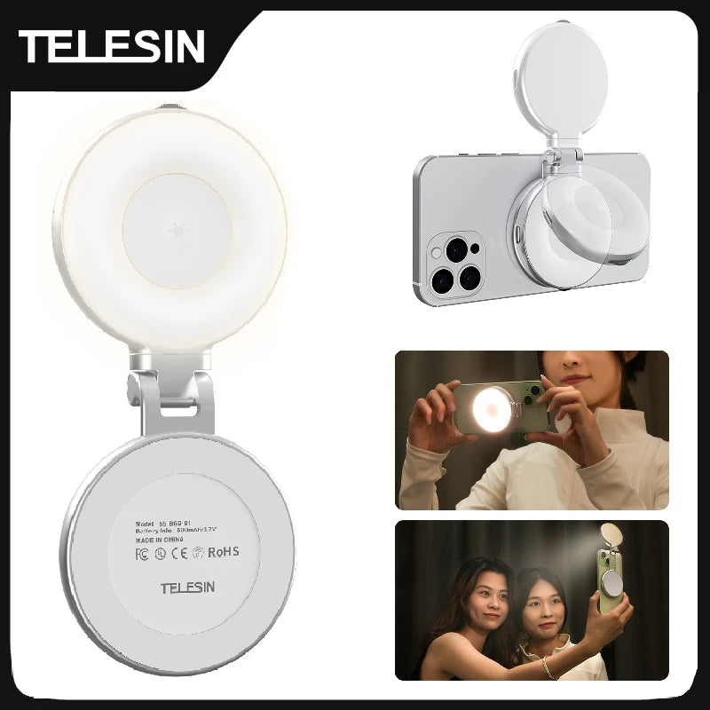 Chromacart Premium TELESIN Smartphone Magnetic Fill Light Mini Selfie Light 3 Modes Adjustable Brightness for Iphone XIAOMI HUAWEI SAMSUNG Phone