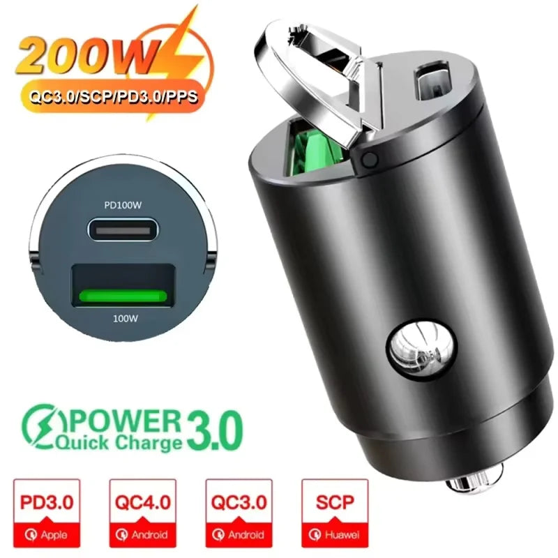 Chromacart 2025 Mini 100W PD QC Pull Ring Fast Charging Car Charger USB C Car Phone Charger Adapter For iPhone Xiaomi Samsung Huawei™
