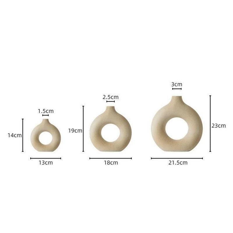 Donut Ceramic Vase Round Hollow Flower Pots Decorative Arrangement Beige/white Porcelain Vases Nordic Home Decor Modern