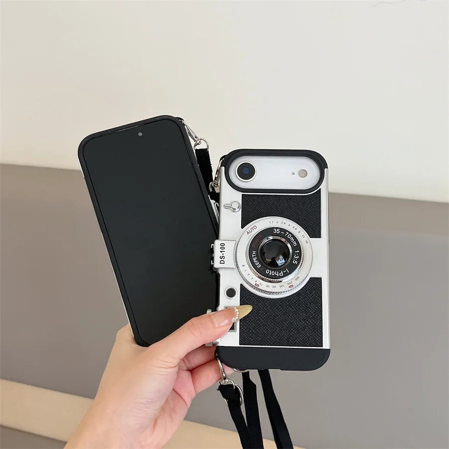 Chromacart Emily In Paris 3D Retro Camera Leather Case for IPhone XS XR X 7 8 Plus 11 13 14 15 16 Pro Max 12 Mini Cover sling 17 Air case™