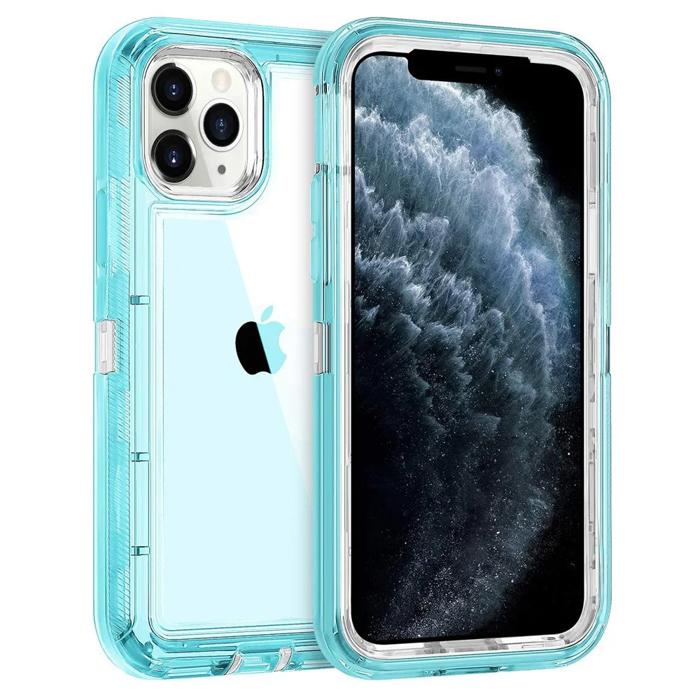 Chromacart 3IN1 Hybrid Heavy Duty Armor Full Body Transparent Case for IPhone 17 16 15 14 13 12 11 Pro Max Ott Case Box Shockproof Cover™