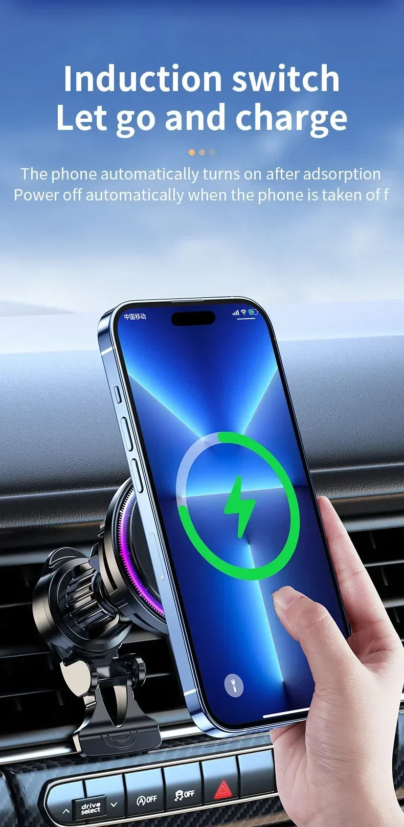 Chromacart Premium Ice Cooling Magnetic Wireless Car Charger Fast Charging Station for iPhone 16 15 14 13 12 Pro Max MacSafe Car Phone Holder Stand