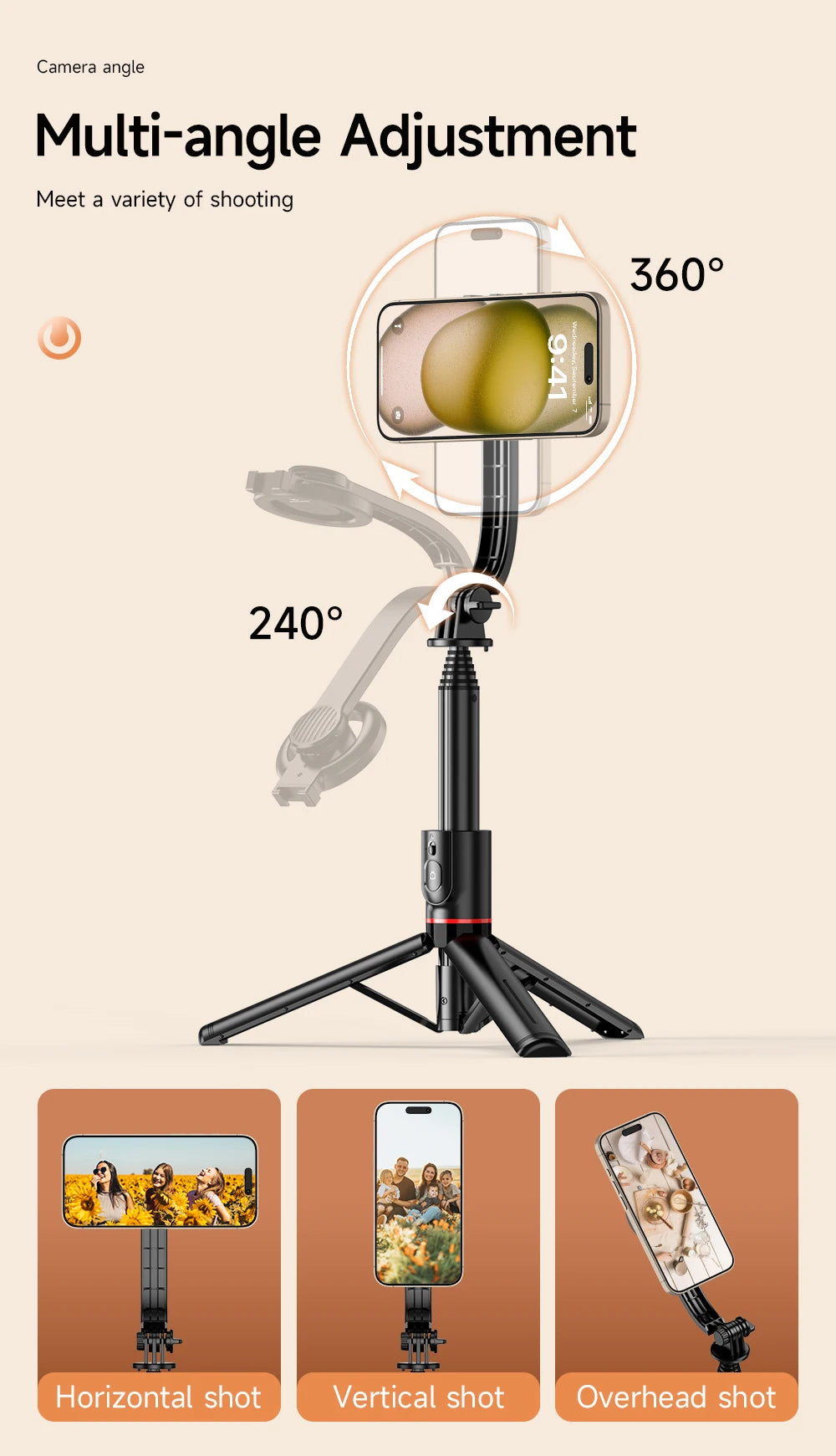 Chromacart KEELEAD Magnetic Selfie Stick with Bluetooth Remote Magsafe Cellphone Tripod Stand for iPhone 14 13 12 Pro Max Vertical Shooting™