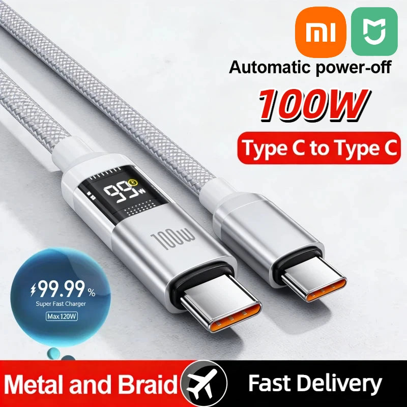 Chromacart Xiaomi 100W Fast-Charging USB-C Data Cable with LED Power Display™