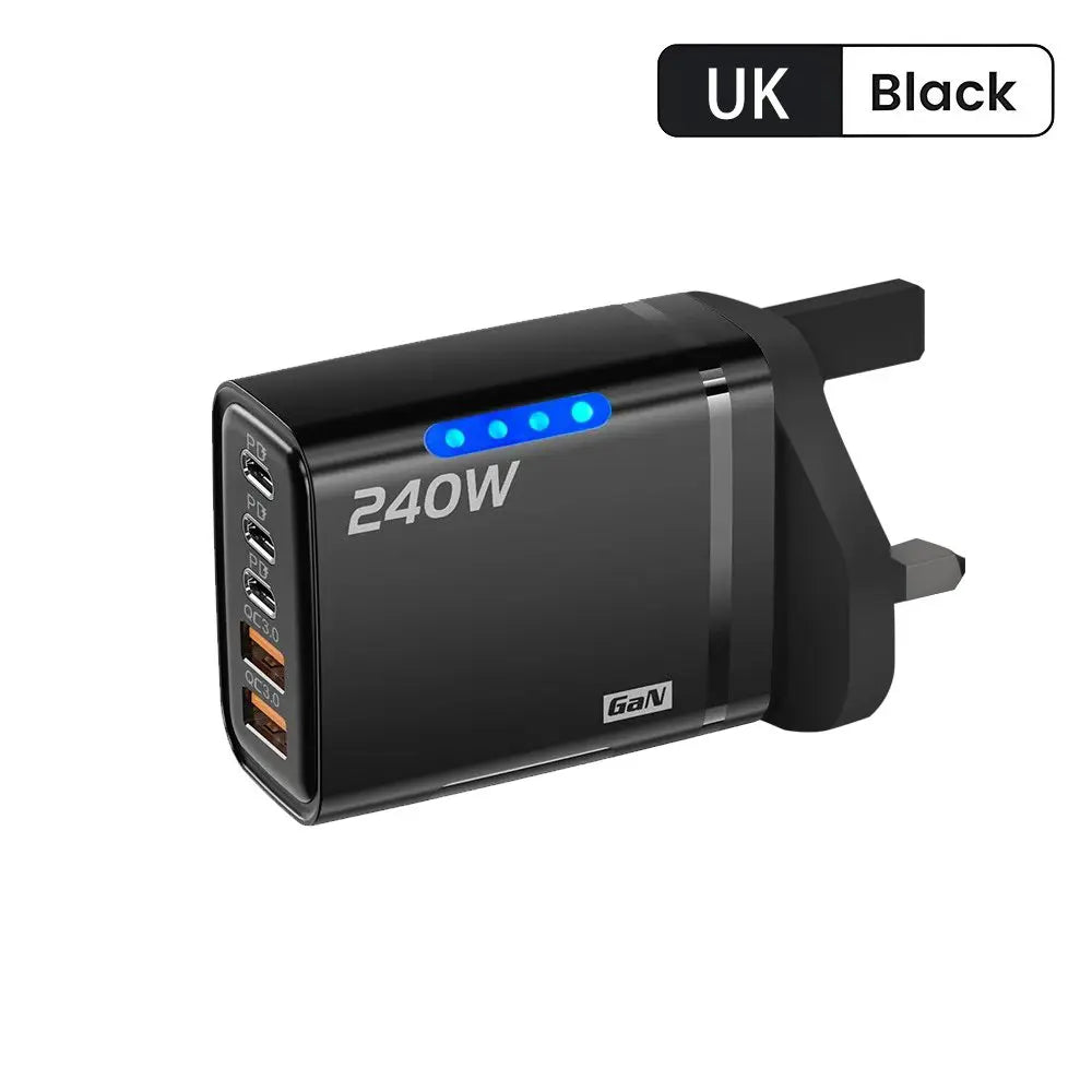 Chromacart 5 in 1 USB C GaN Charger 240W Fast Charging Adapter 10A USB To Type C Cable 3PD 2USB QC3.0 Charger for iPhone 16 Samsung Xiaomi™