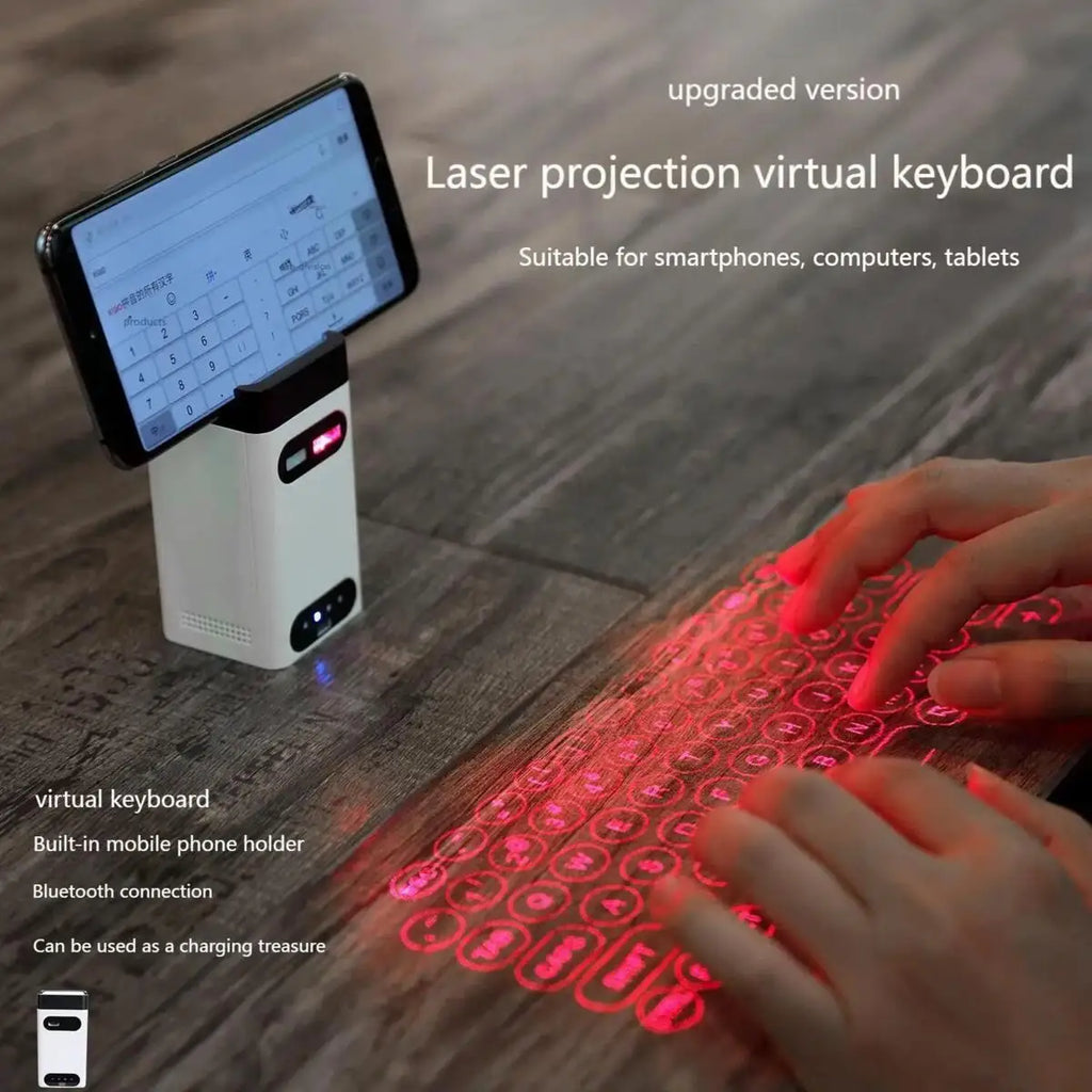 Chromacart Premium Bluetooth Wireless Laser Projection Virtual Keyboard As Phone Holder Can Power Phone Touch Air Typing Keyboard For Android IOS