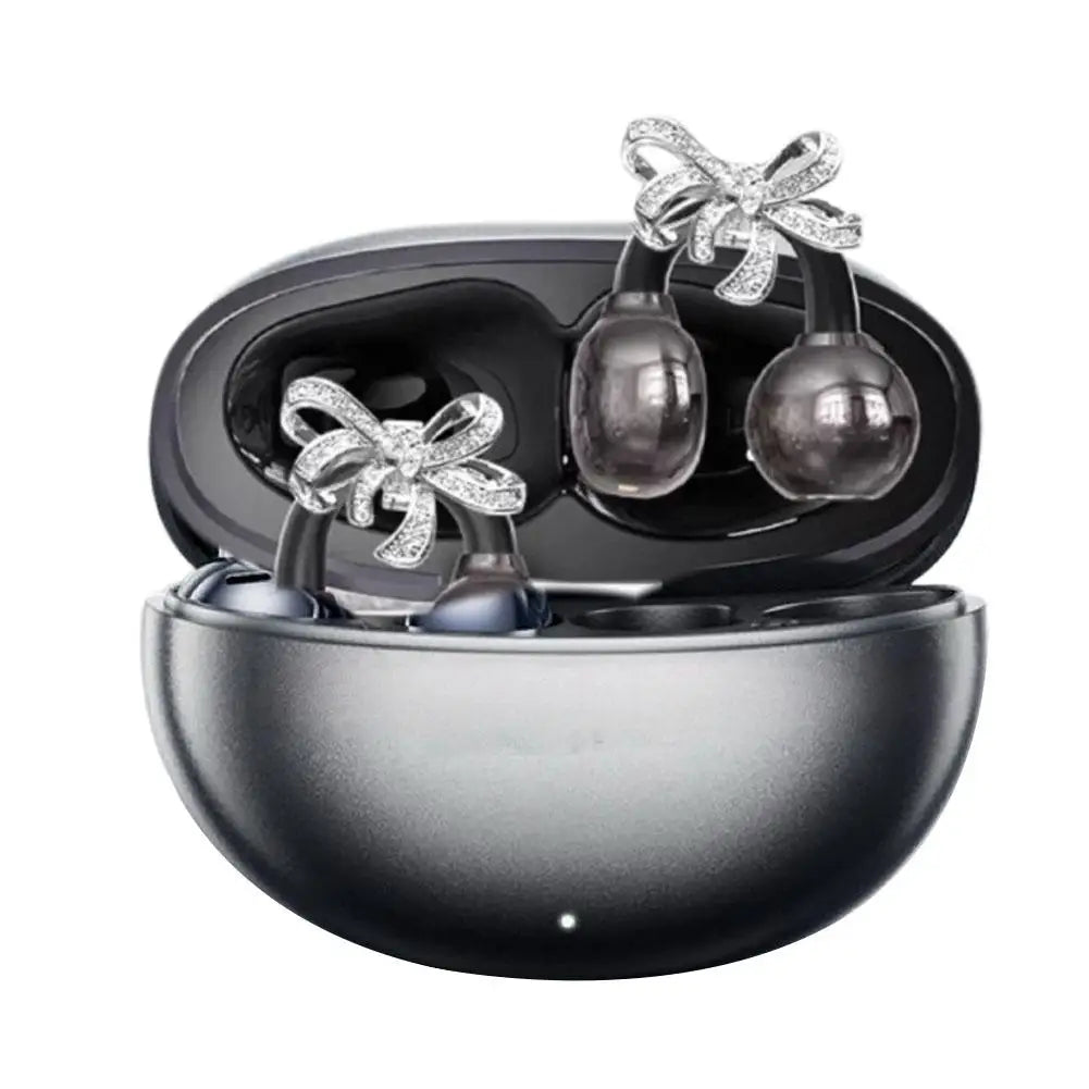 Bow Shaped Diamond Buckle Earrings Star Ring Open Ear Clip Ai Intelligent Long Range Waterproof Wireless Bluetooth Earphones