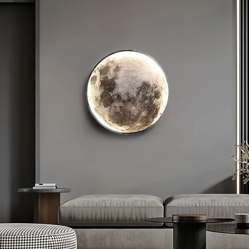 3D LED Moon Lamps 50/60/80cm Living Room Round Moon Wall Lamp Romantic Bedroom Wall Light Remote Control Dimmable Led Wall Lamp