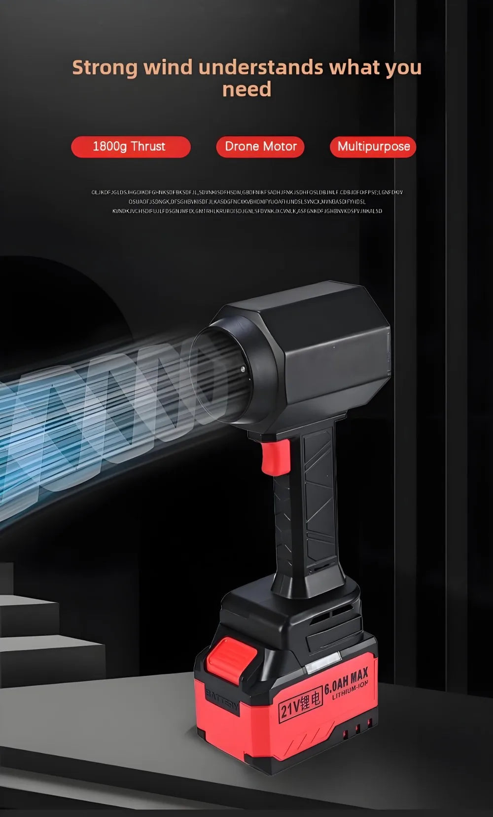 Turbo Jet Fan – 64mm Brushless Motor, 1800g Powerful Air Blower for Car Drying, Leaf & Snow Removal Fits Makita 18V/21V Battery