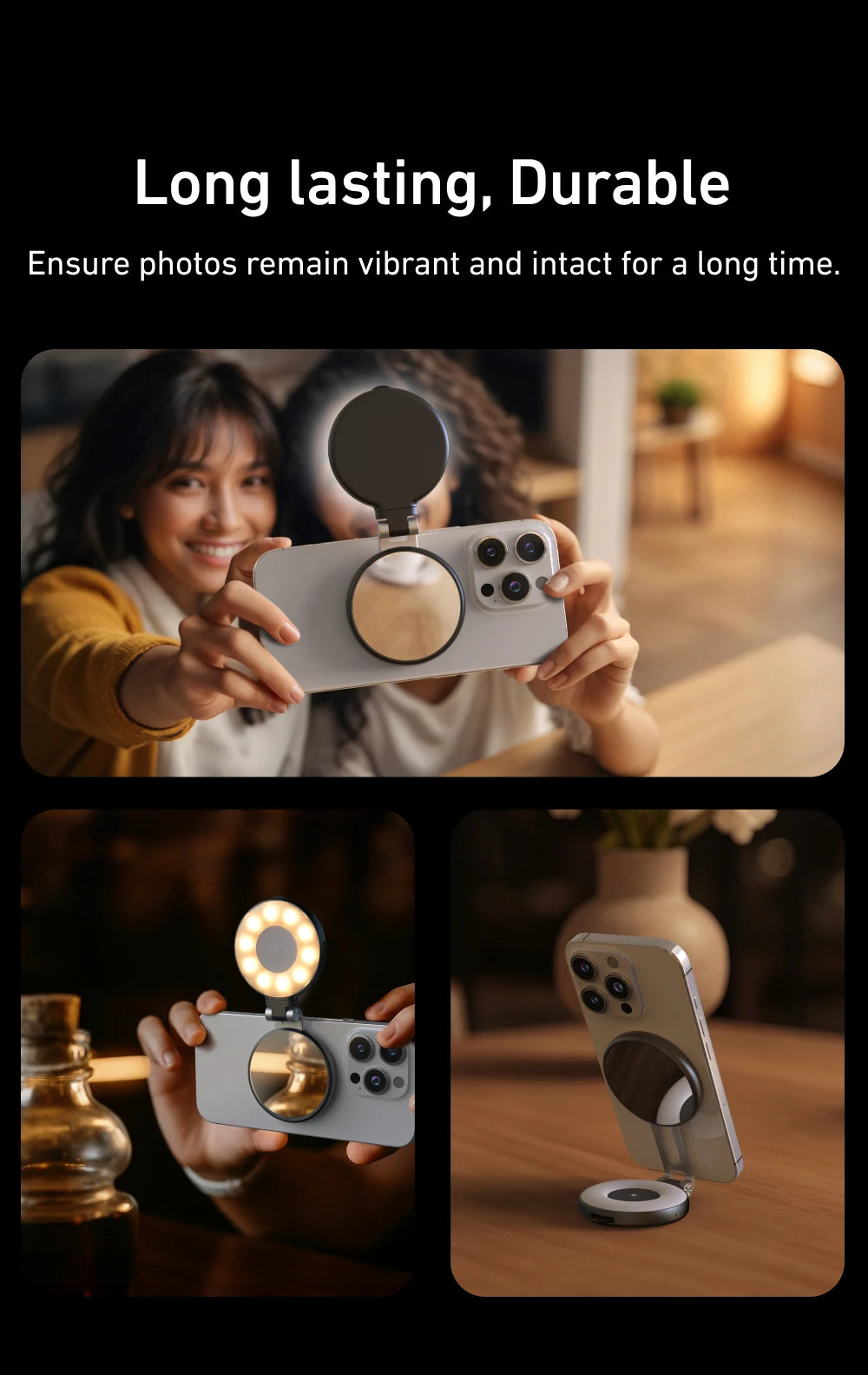 Chromacart Premium TELESIN Smartphone Magnetic Fill Light Mini Selfie Light 3 Modes Adjustable Brightness for Iphone XIAOMI HUAWEI SAMSUNG Phone