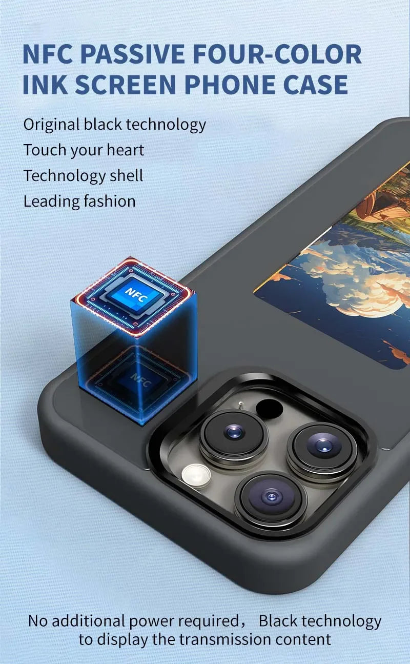 Chromacart Premium NFC Display Screen APP Smart Phone Case For iphone 16 15 14 13 Pro Max DIY Phone Covers With Protector Back Fundas Battery Free