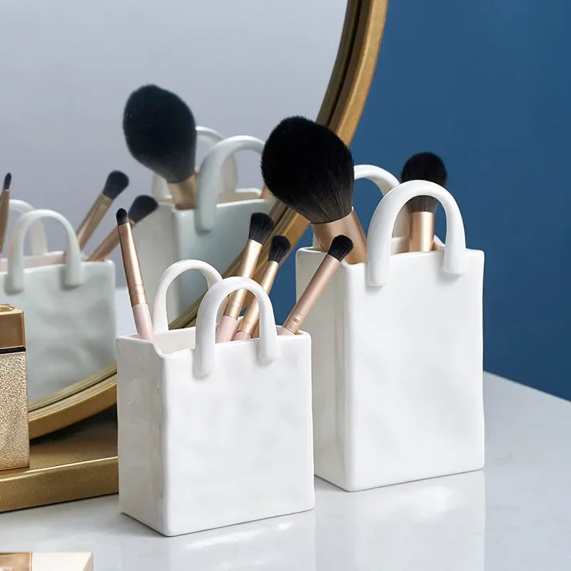 Nordic Handbag Shaped Ceramic Vase for Flowers Modern Decorative White Vase Home Decoration Dried Flower Arrangement Table Decor