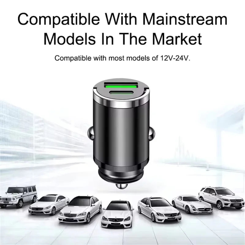 Chromacart 2025 Mini 100W PD QC Pull Ring Fast Charging Car Charger USB C Car Phone Charger Adapter For iPhone Xiaomi Samsung Huawei™