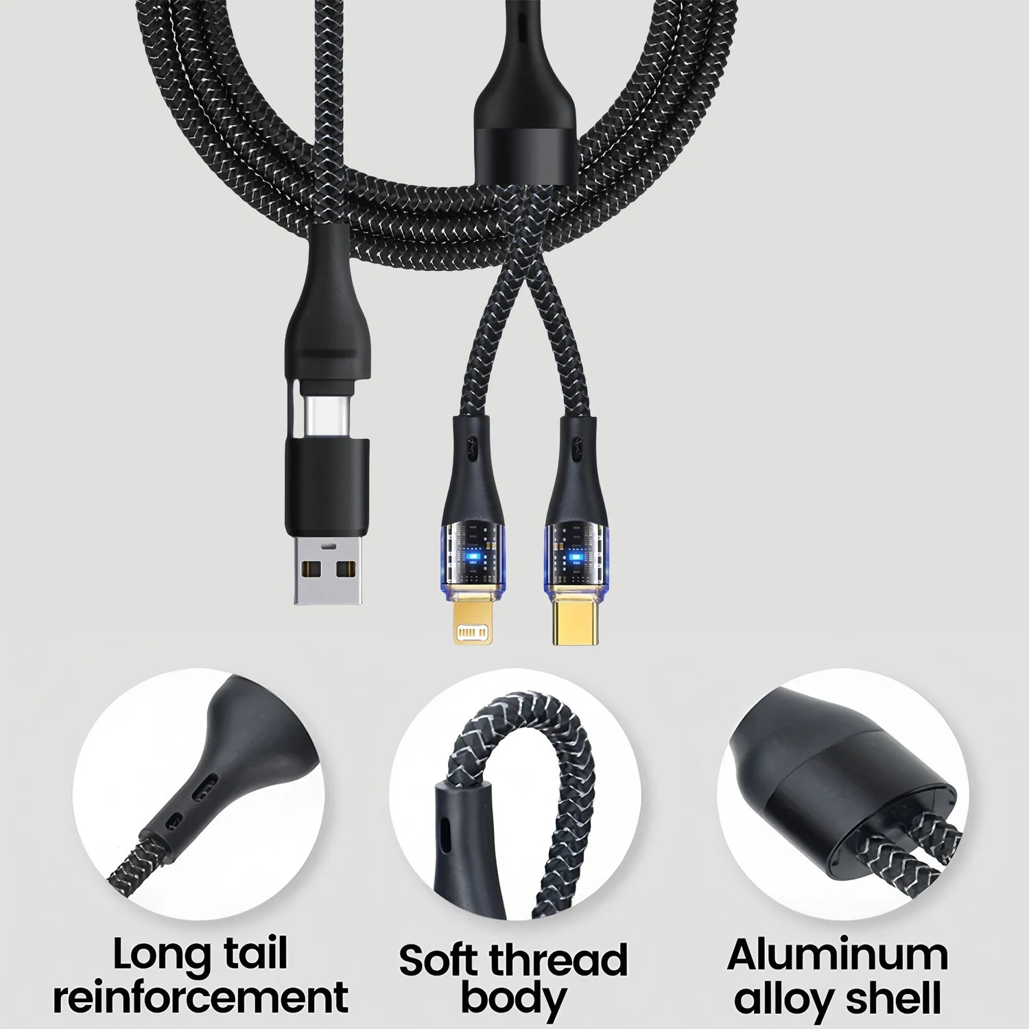 Chromacart 240W 2 in 2 Multi-function Mobile Phone Data Cable PD Fast Charge Cable Charger 4 in 1 for Samsung Huawei Xiaomi iPhone PD Cable™