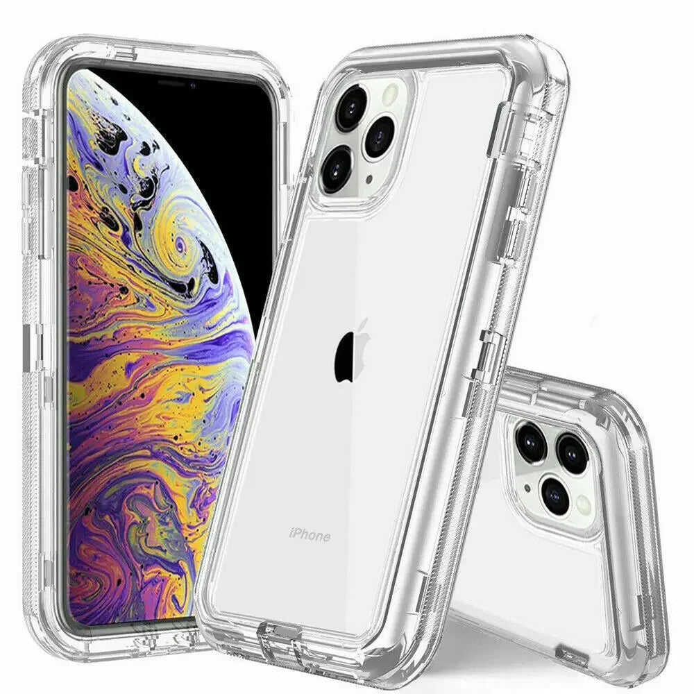 Chromacart 3IN1 Hybrid Heavy Duty Armor Full Body Transparent Case for IPhone 17 16 15 14 13 12 11 Pro Max Ott Case Box Shockproof Cover™