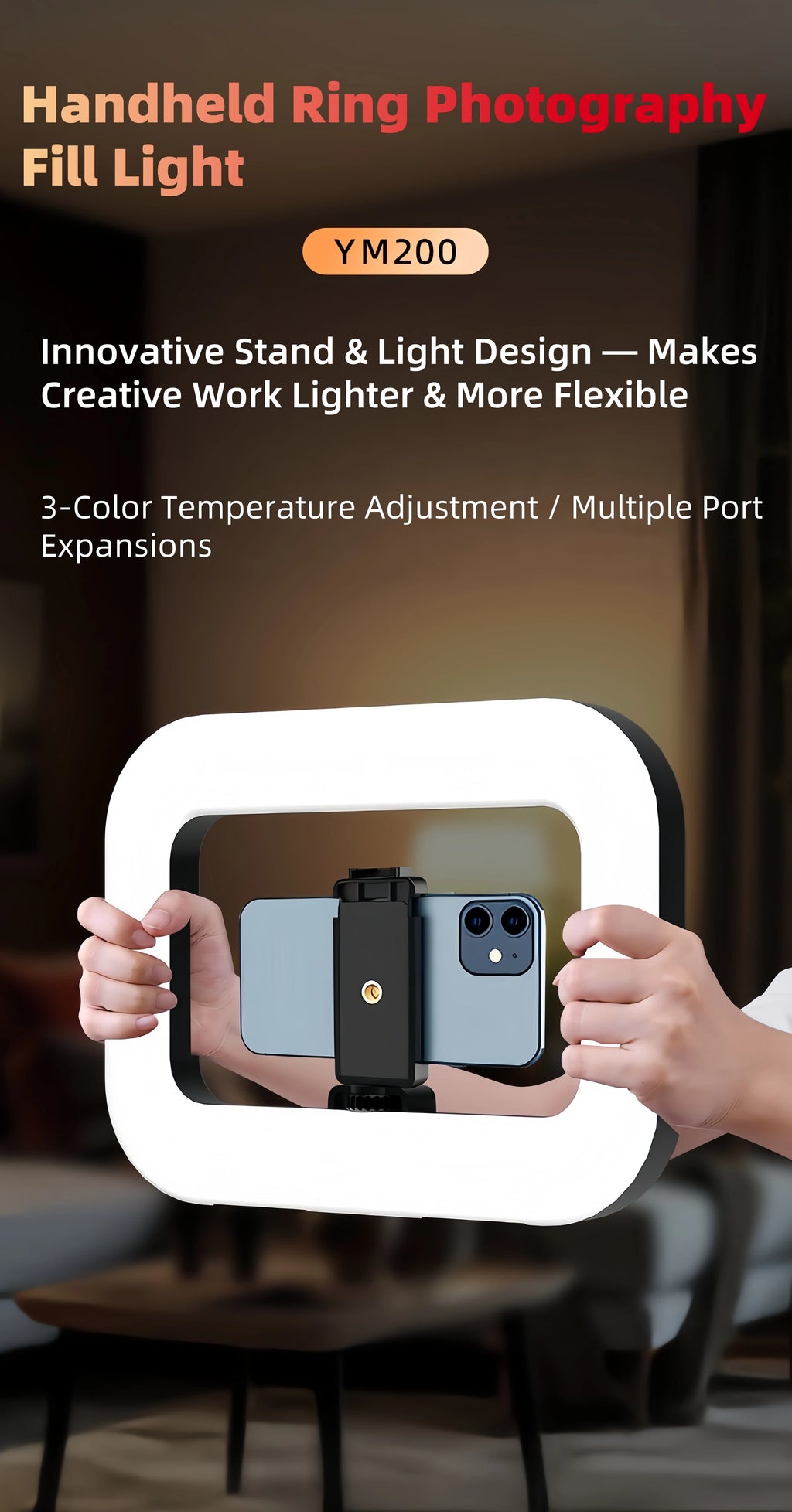 Chromacart Handheld LED Ring Light Rechargeable Portable Fill Light for Mobile Phone Live Broadcast Photography Desktop Rabbit Cage Selfie™