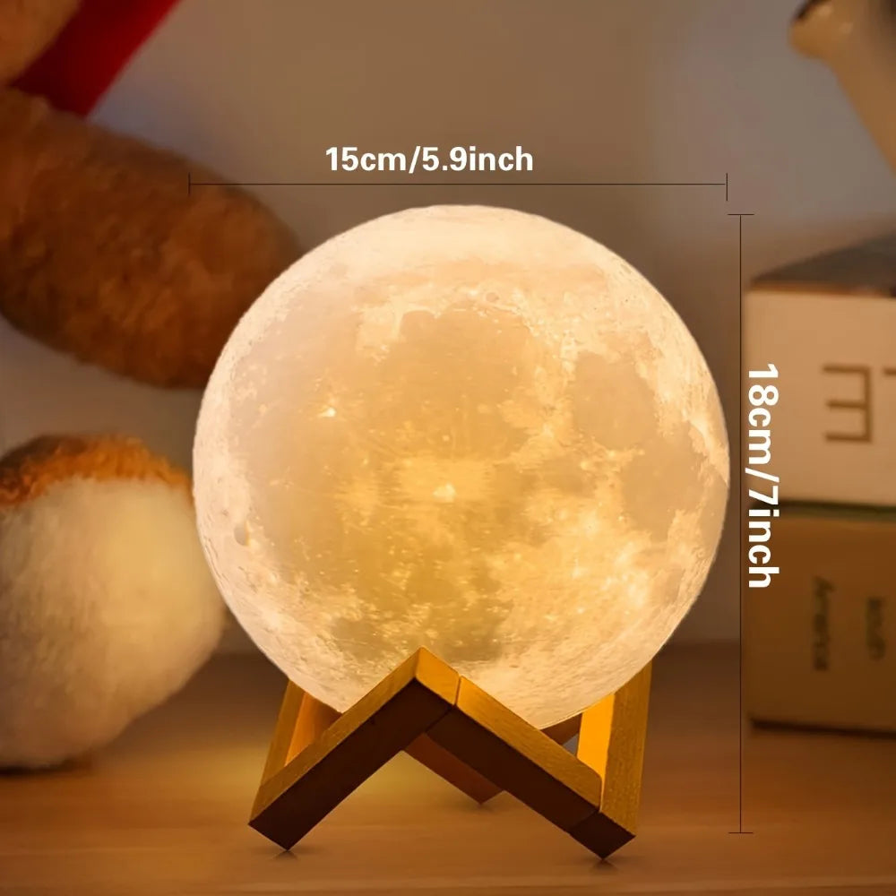 16 Colors 3D Printed Moon Lamp USB Plug LED Night Light with Wooden Stand Remote Control Adjustable Brightness Table Light