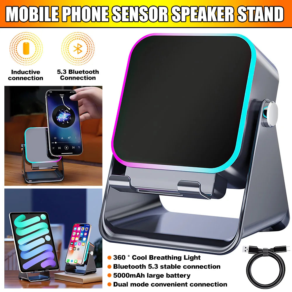 Chromacart Premium Auto induction Speaker Wireless Bluetooth Speaker Dual Mode RGB Ambient Light Portable Wireless Loudspeaker with Phone Stand