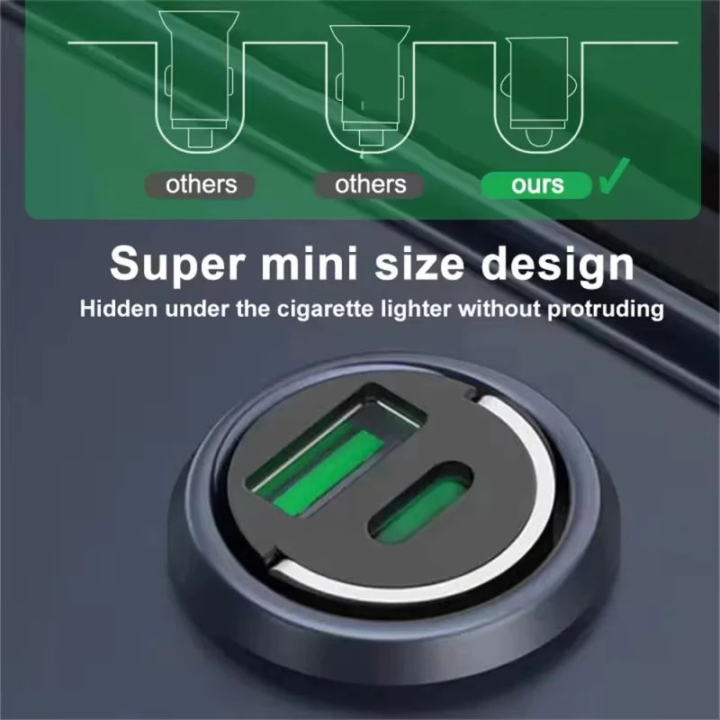 Chromacart 2025 Mini 100W PD QC Pull Ring Fast Charging Car Charger USB C Car Phone Charger Adapter For iPhone Xiaomi Samsung Huawei™