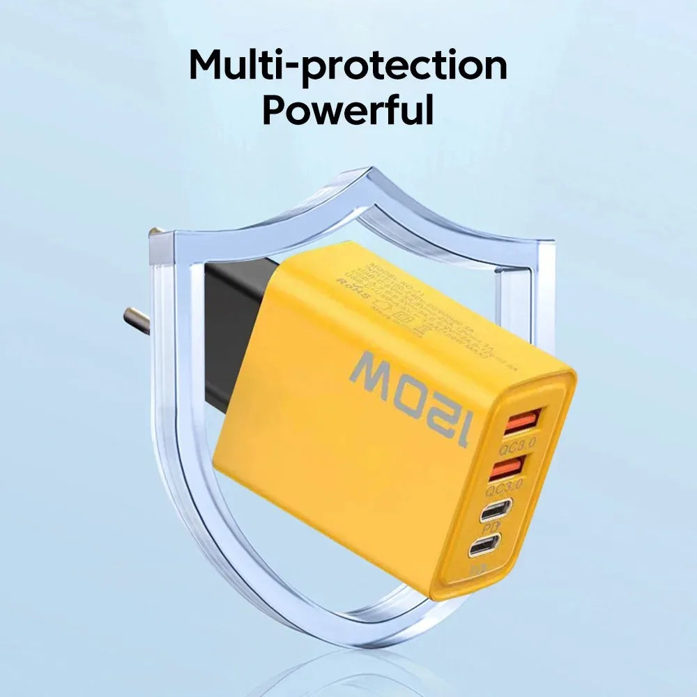 Chromacart 4 Ports USB C Charger 120W Fast Charging Phone Charger Power Adapter For iPhone Samsung Xiaomi Huawei Type C Quick Wall Charger™