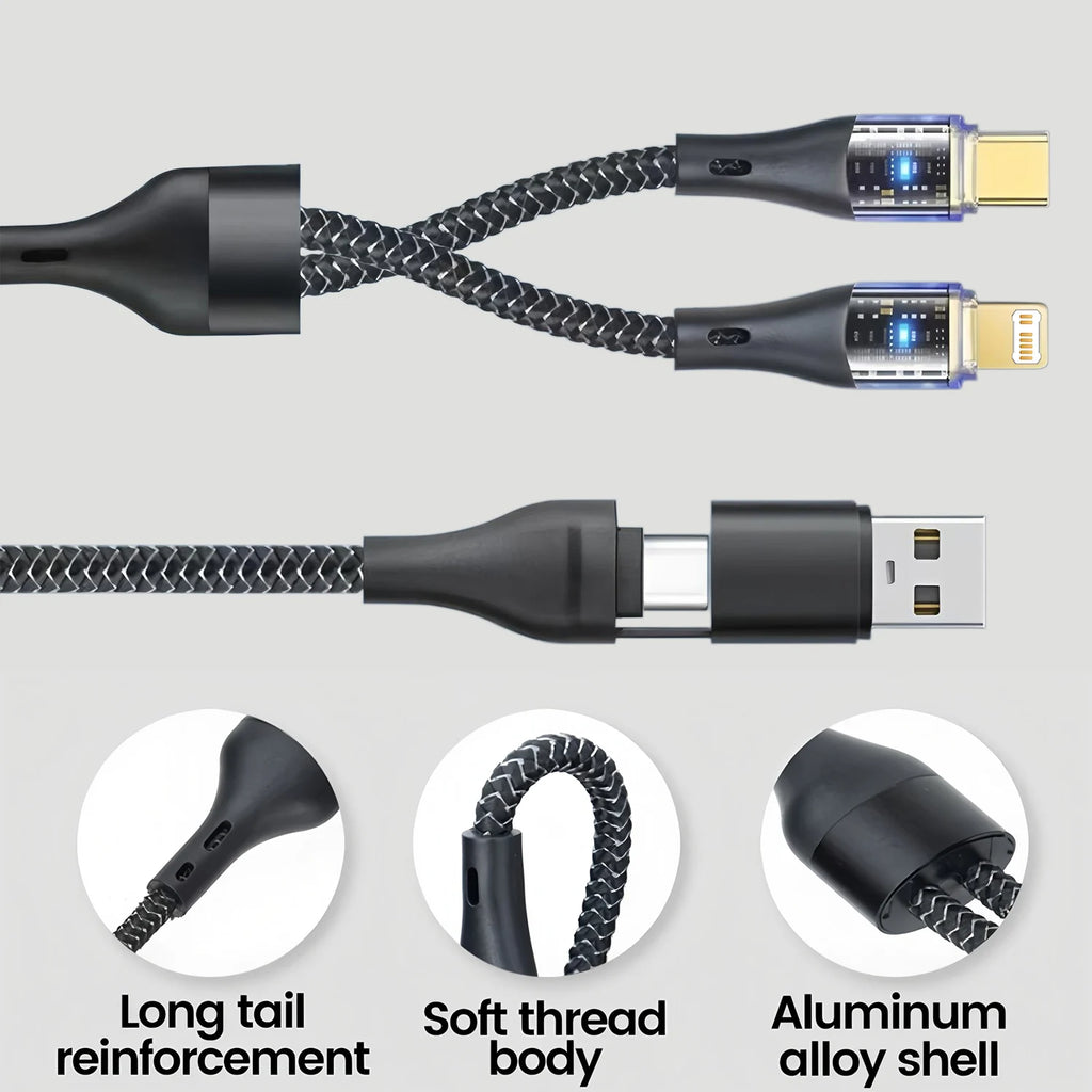 Chromacart 240W 2 in 2 Multi-function Mobile Phone Data Cable PD Fast Charge Cable Charger 4 in 1 for Samsung Huawei Xiaomi iPhone PD Cable™