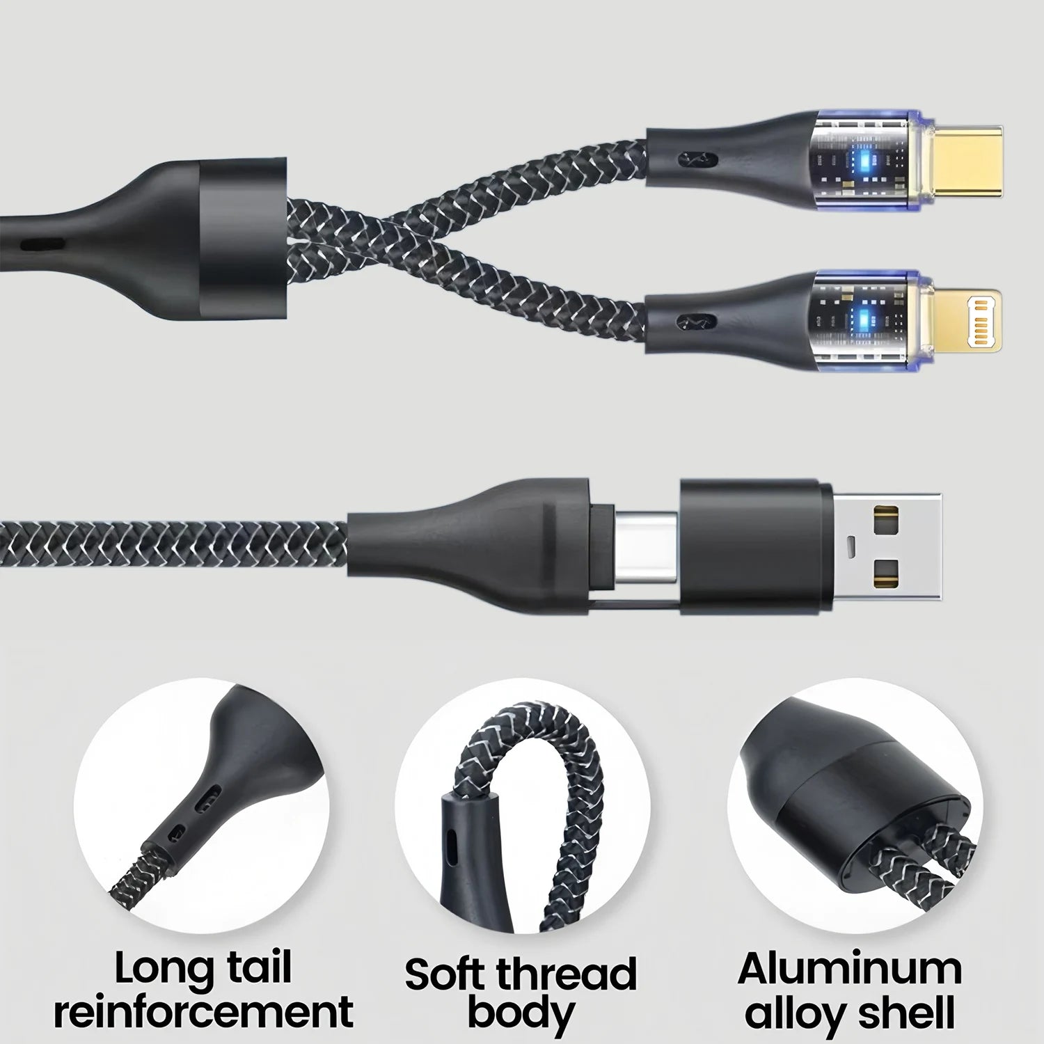 Chromacart 240W 2 in 2 Multi-function Mobile Phone Data Cable PD Fast Charge Cable Charger 4 in 1 for Samsung Huawei Xiaomi iPhone PD Cable™