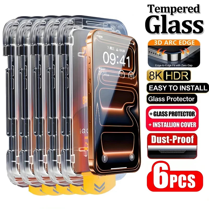 Chromacart 1-6PCS HD Tempered Glass For iPhone 17 Pro Max 16 15 14 13 11 12 Pro Max 16e 6 7 8 Plus Air XR XS Easy Install Screen Protector™