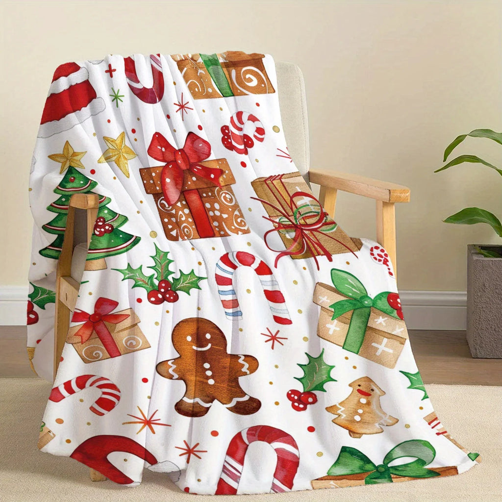 Christmas Themed Knitted Flannel Throw Blanket - 100% Polyester Soft and Comfortable Quilted Bedding, Sofa, Office, Gift