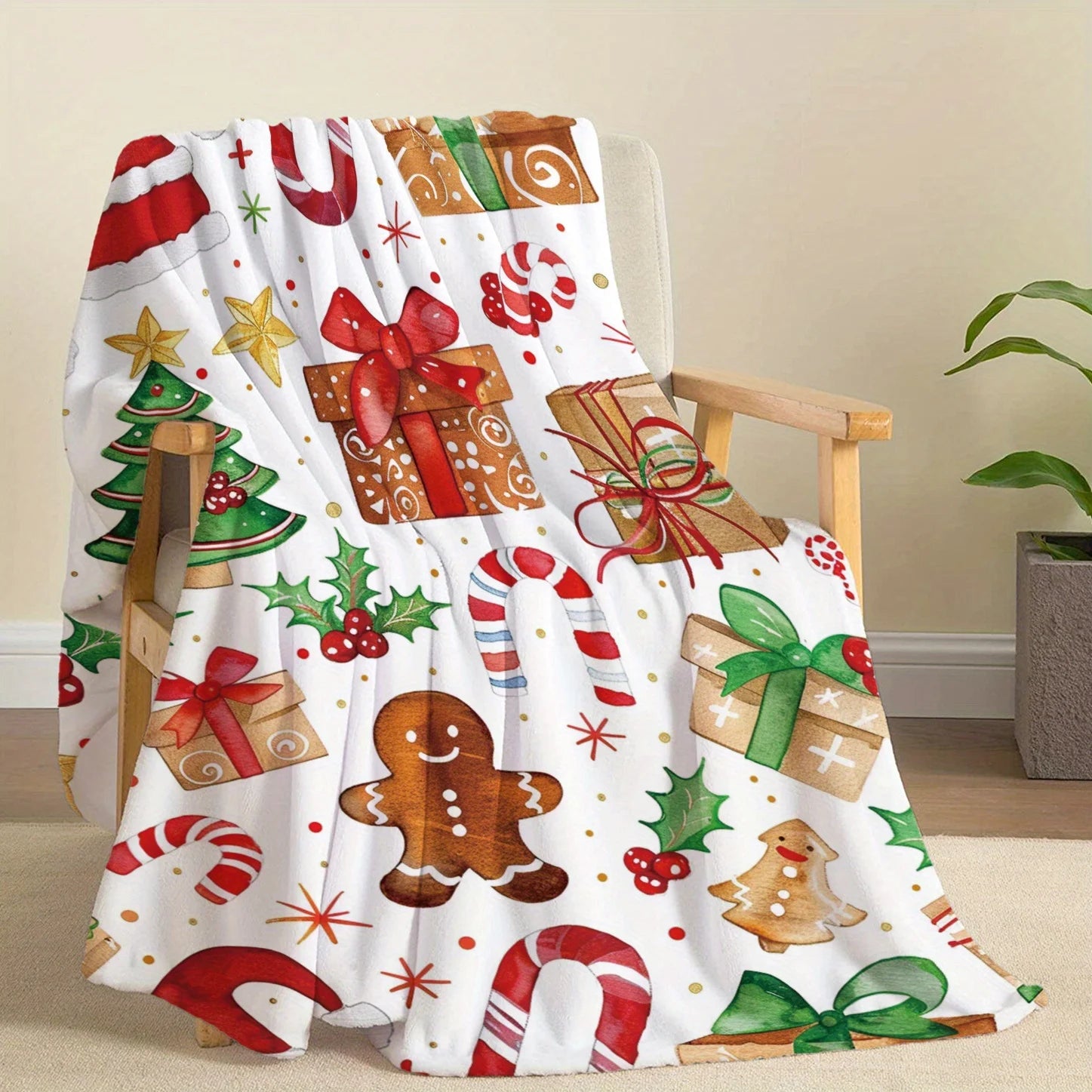 Christmas Themed Knitted Flannel Throw Blanket - 100% Polyester Soft and Comfortable Quilted Bedding, Sofa, Office, Gift
