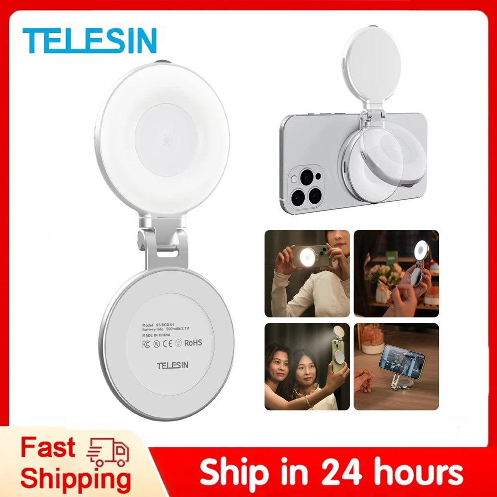 TELESIN Smartphone Magnetic Fill Light Mini Selfie Light 3 Modes Adjustable Brightness for Iphone XIAOMI HUAWEI SAMSUNG Phone