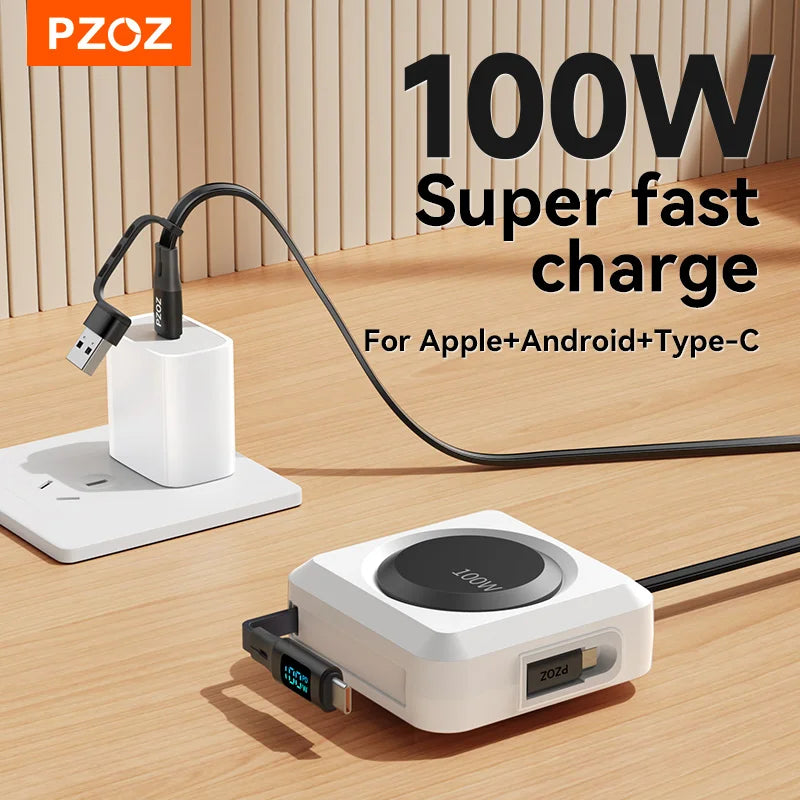 Chromacart PZOZ Digital Display PD 100W C to C Retractable Cable USB to Type C Lightning Micro Fast Charging Cable Data Wire For iPhone 17™