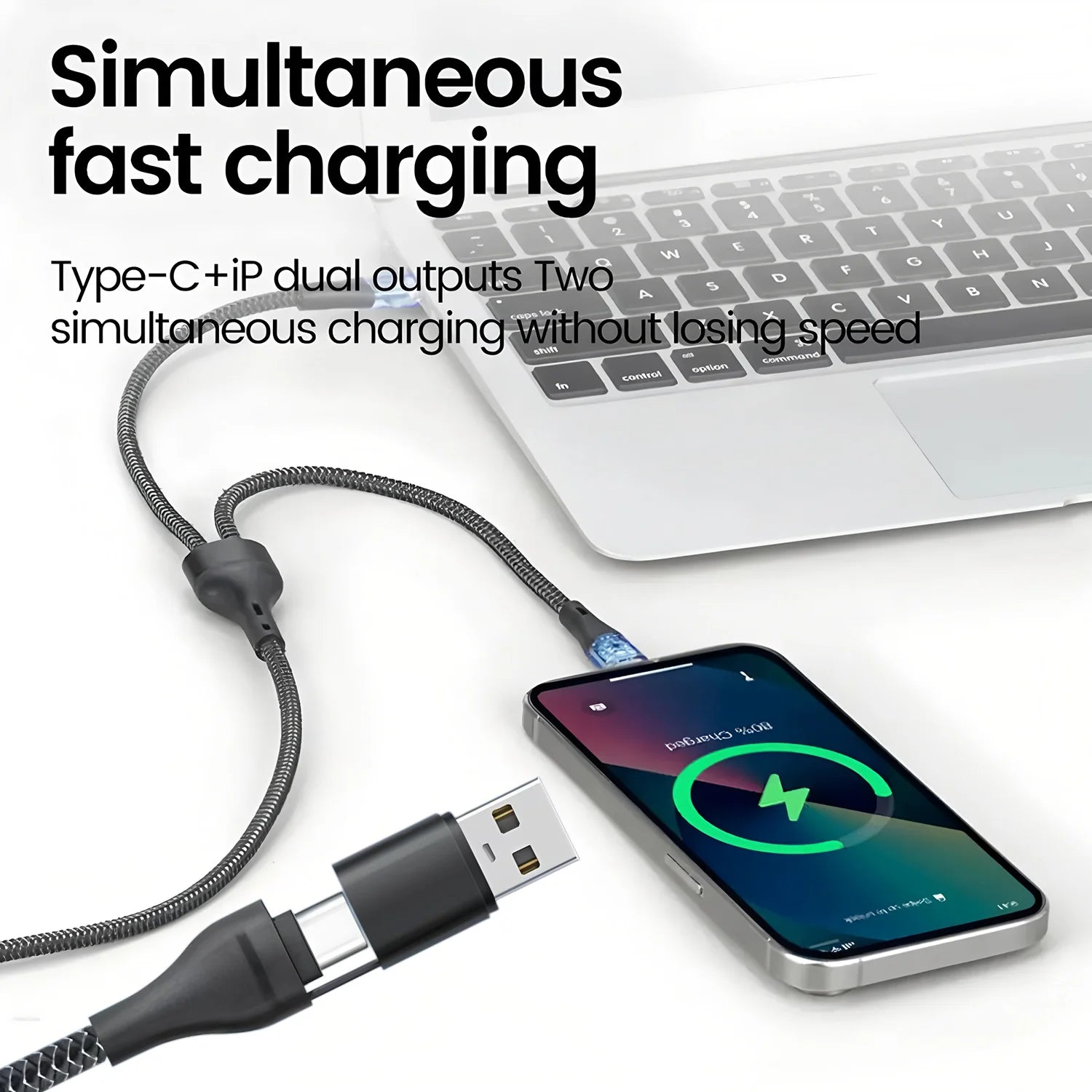 Chromacart 240W 2 in 2 Multi-function Mobile Phone Data Cable PD Fast Charge Cable Charger 4 in 1 for Samsung Huawei Xiaomi iPhone PD Cable™
