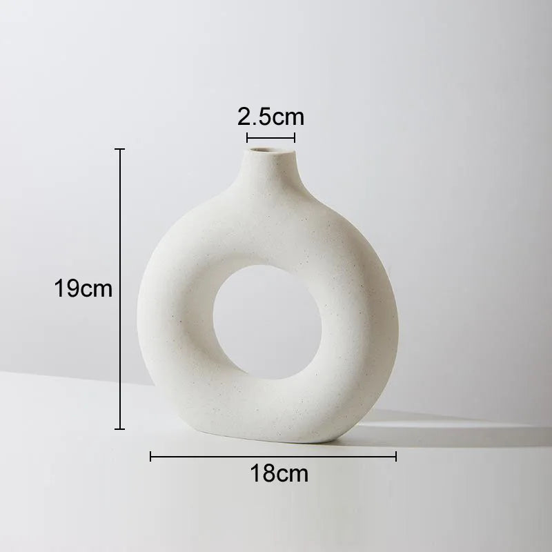 Donut Ceramic Vase Round Hollow Flower Pots Decorative Arrangement Beige/white Porcelain Vases Nordic Home Decor Modern