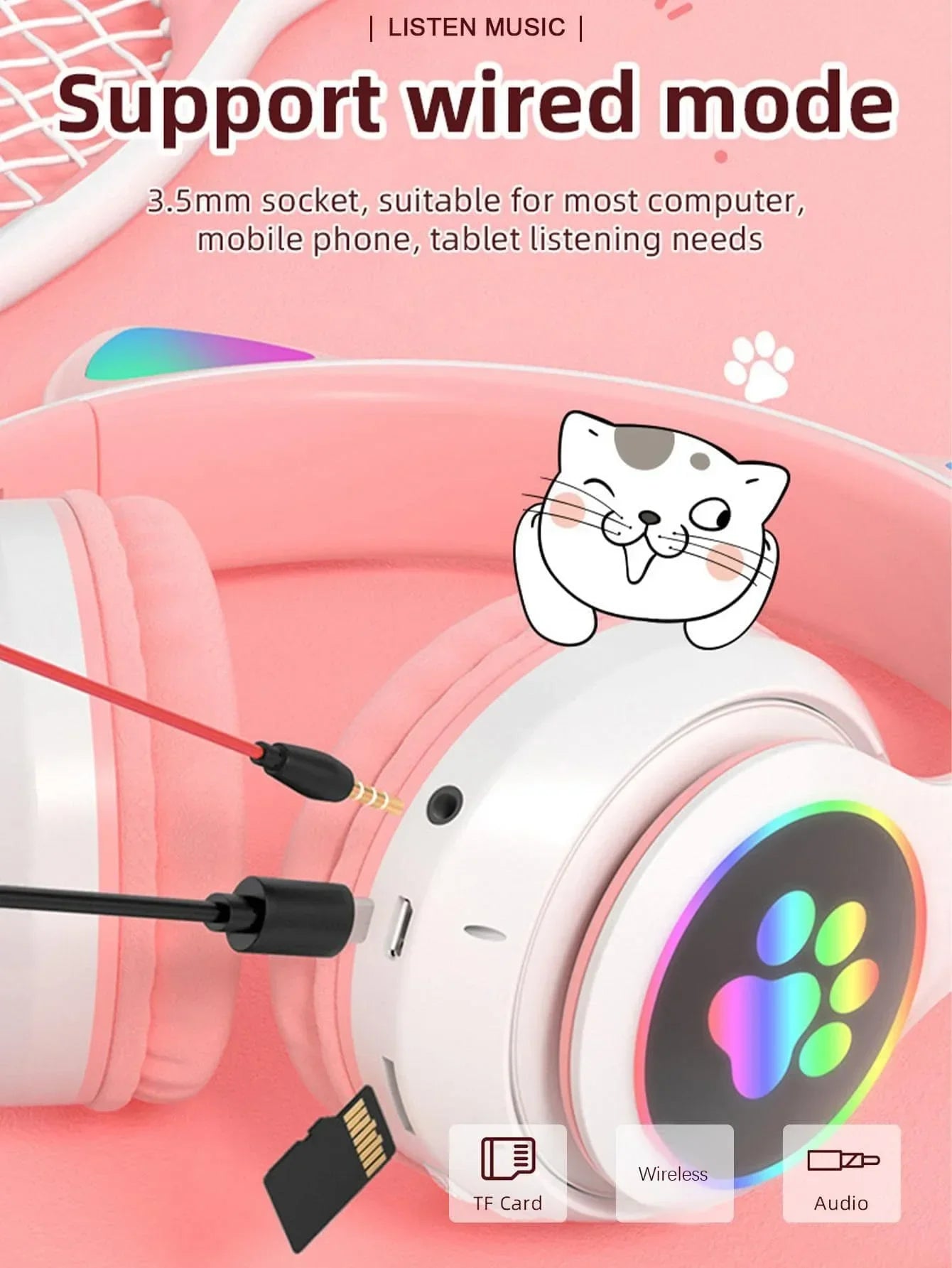 Chromacart KittyGlow™ LED Wireless Headphones for Kids