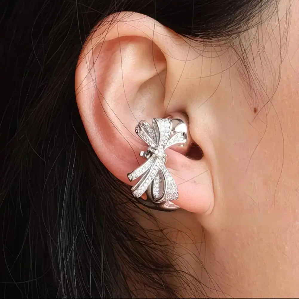 Bow Shaped Diamond Buckle Earrings Star Ring Open Ear Clip Ai Intelligent Long Range Waterproof Wireless Bluetooth Earphones