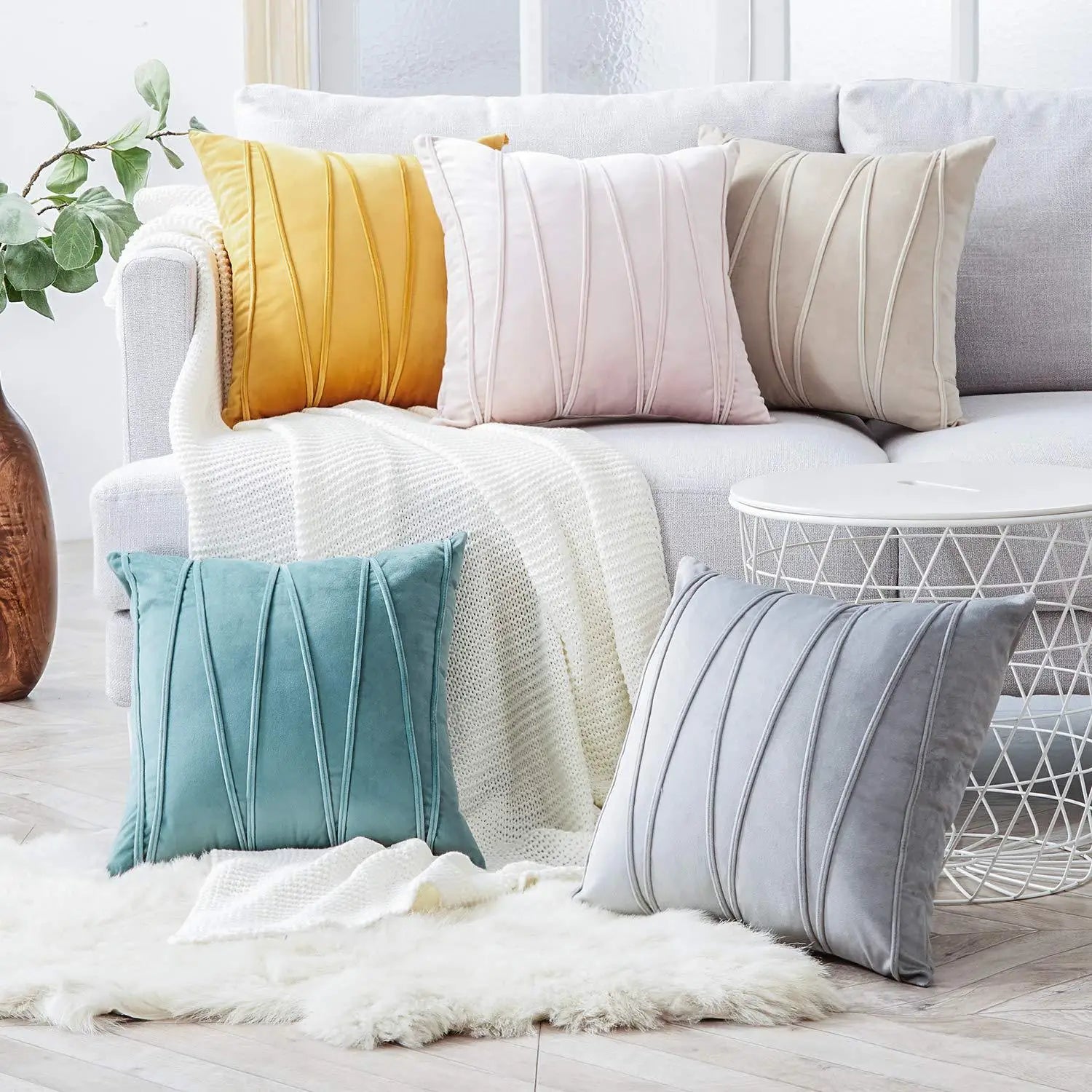 Velvet Striped Ultra Soft Cushion Cover 30X50 45X45 50X50cm Solid Color Square Moden Home Decoration Throw Pillowcase