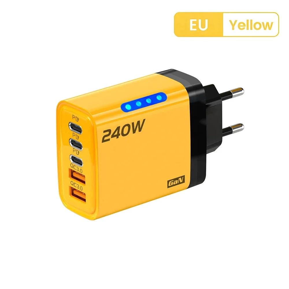 Chromacart 5 in 1 USB C GaN Charger 240W Fast Charging Adapter 10A USB To Type C Cable 3PD 2USB QC3.0 Charger for iPhone 16 Samsung Xiaomi™