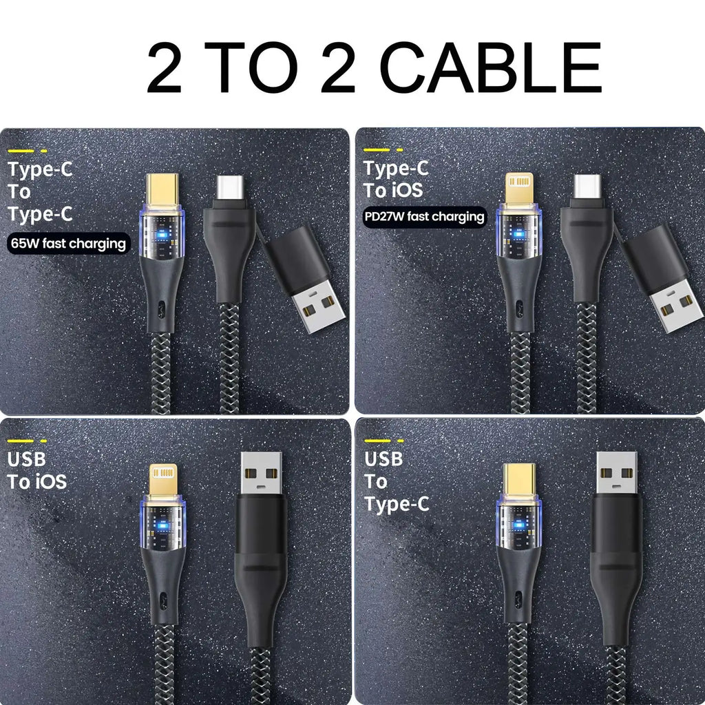 Chromacart 240W 2 in 2 Multi-function Mobile Phone Data Cable PD Fast Charge Cable Charger 4 in 1 for Samsung Huawei Xiaomi iPhone PD Cable™