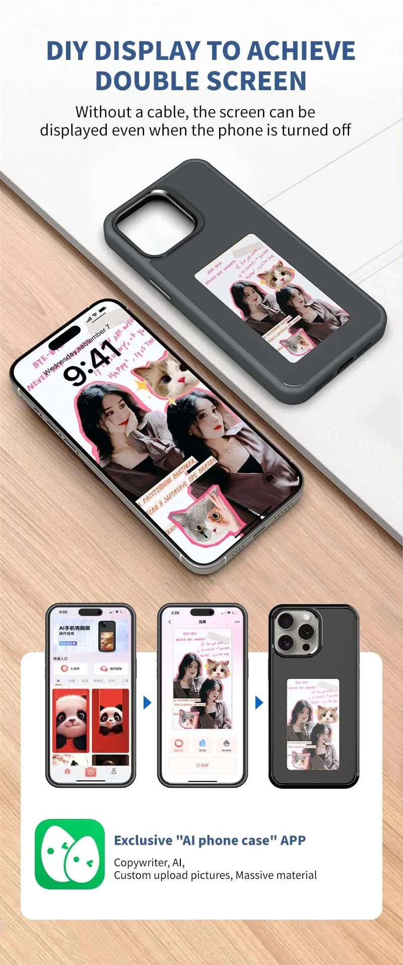 Chromacart Premium NFC Display Screen APP Smart Phone Case For iphone 16 15 14 13 Pro Max DIY Phone Covers With Protector Back Fundas Battery Free