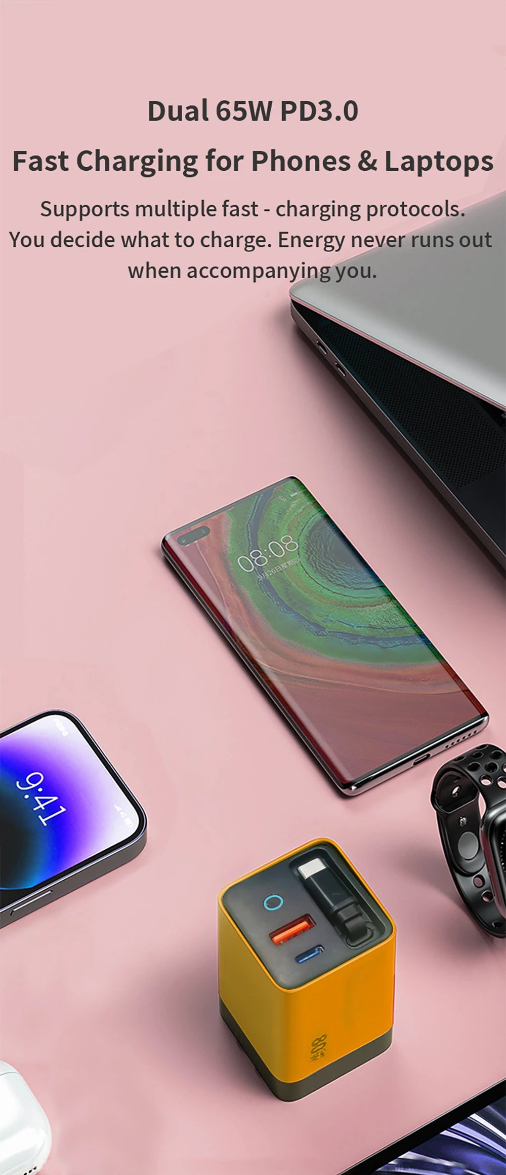 Chromacart Elough 80W Gallium Nitride Charger Scalable Data Cable for Iphone Huawei A+C Full Protocol Multi Port Charging Head™