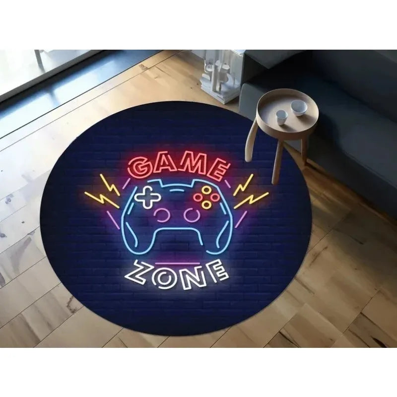90s Classic Arcade Game Rug Video Gamer Carpet Gaming Round Rug Game Room Decor Gift for Gamer Colorful Round Rug Exquisite