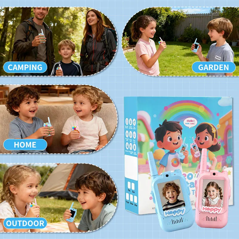 2 Pack Video Kids Walkie Talkie Rechargeable Toddler Toys with Voice Changer Children Indoor Outdoor Toys Camping Birthday Gifts