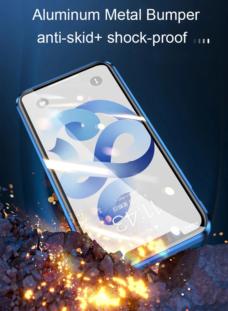 Chromacart 360 Double Sided Magnetic Adsorption Metal Case for iPhone 17 16 15 14 13 12  Pro Max Glass Cover Camera Lens Protector Film™