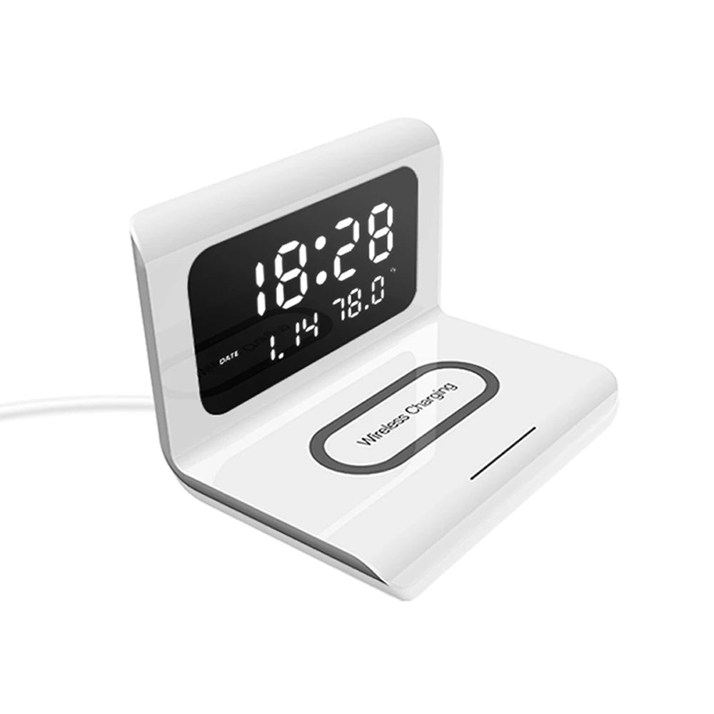 Chromacart Premium Wireless Charger Alarm Clock LED Smart Digital Clock Table Electronic Desktop Clocks with Temperature USB 10W Fast Charge Type C