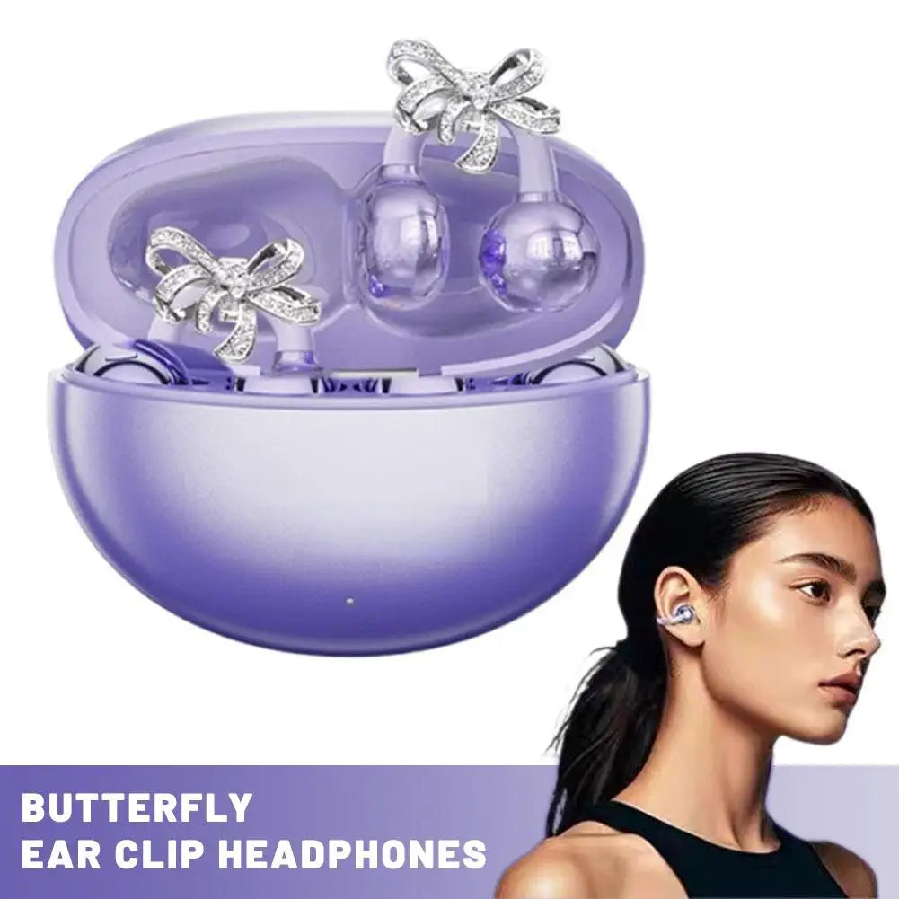 Bow Shaped Diamond Buckle Earrings Star Ring Open Ear Clip Ai Intelligent Long Range Waterproof Wireless Bluetooth Earphones