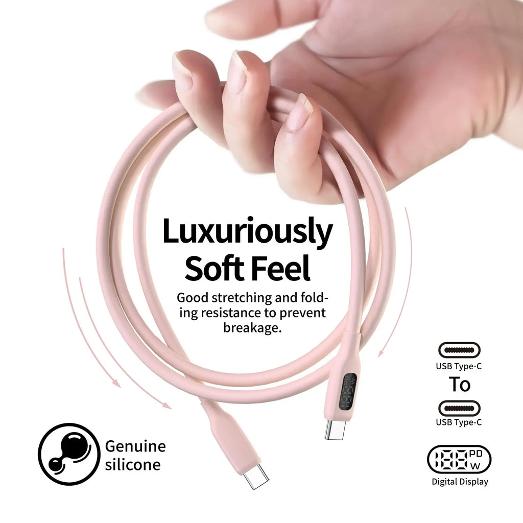 Chromacart 100W USB C Fast Charging Cable , Super Flexible Silicone Charger Cable Pink, for Phone Tablet Laptop™