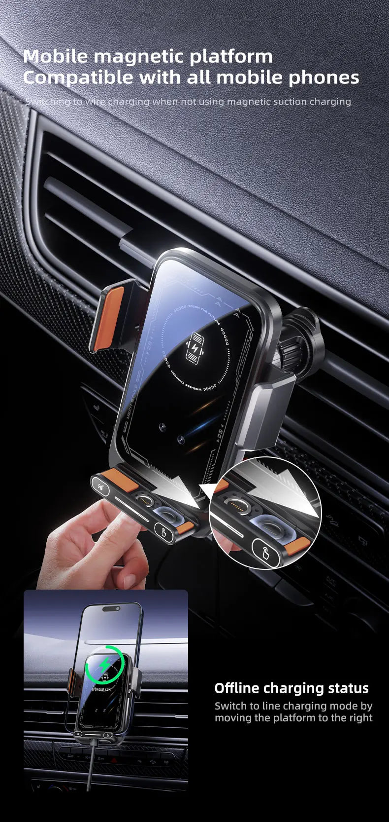 Chromacart HONGYUE 2025 new SD13 Car mobile phone holder 15W wireless charging. 66W magnetic charging head. All mobile phones can be used™