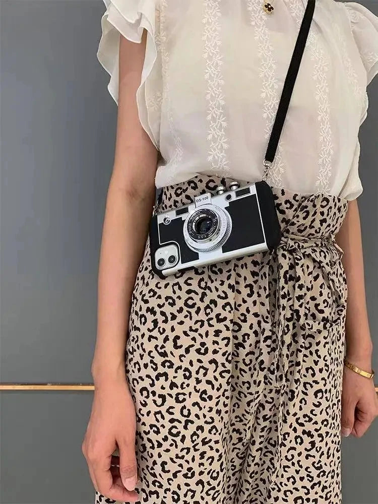 Chromacart Emily In Paris 3D Retro Camera Leather Case for IPhone XS XR X 7 8 Plus 11 13 14 15 16 Pro Max 12 Mini Cover sling 17 Air case™