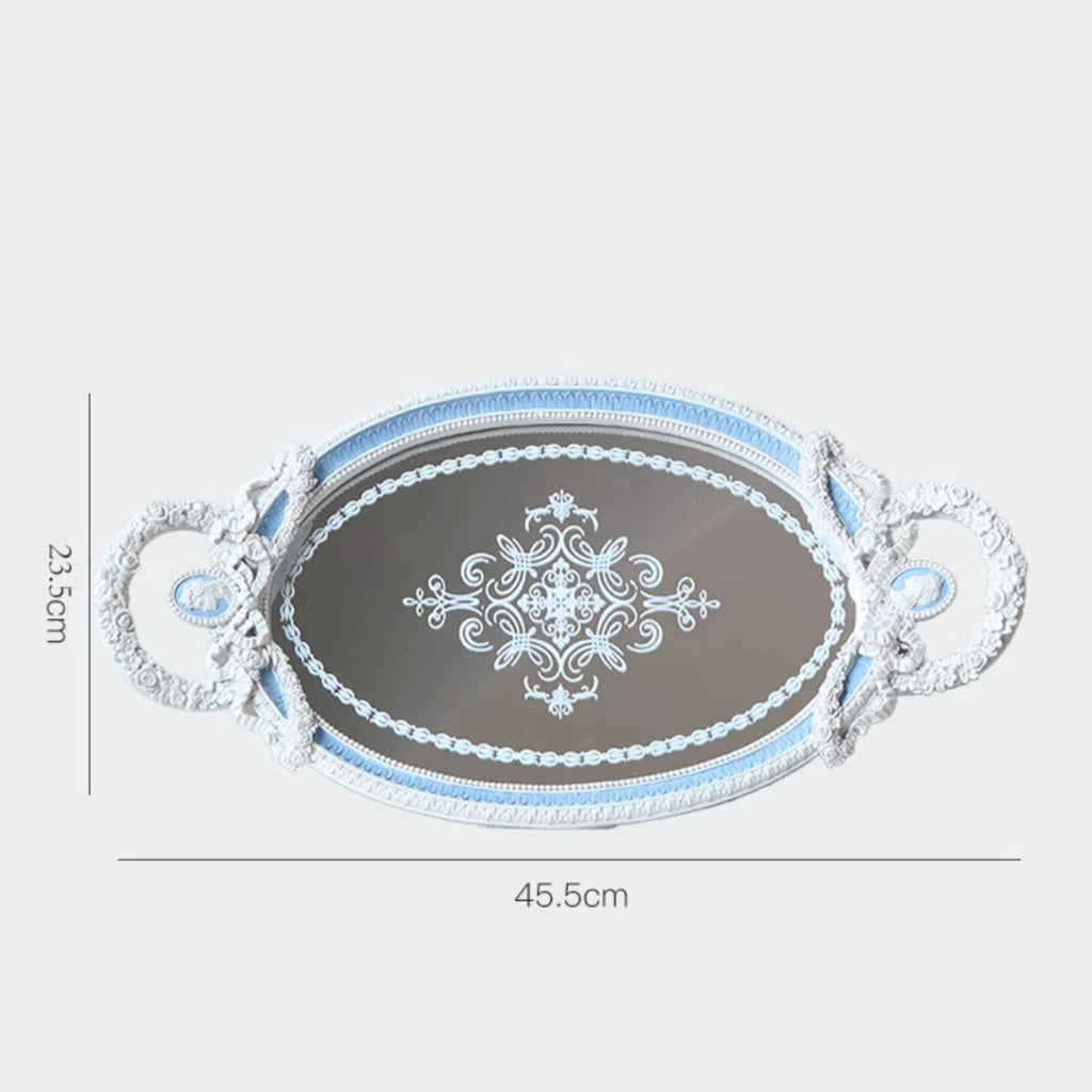 Resin Tray Baroque Elegant Dressing Table Jewelry Mirror Storage Display Tray Blue and White Embossed Ornaments Home Decor Gift