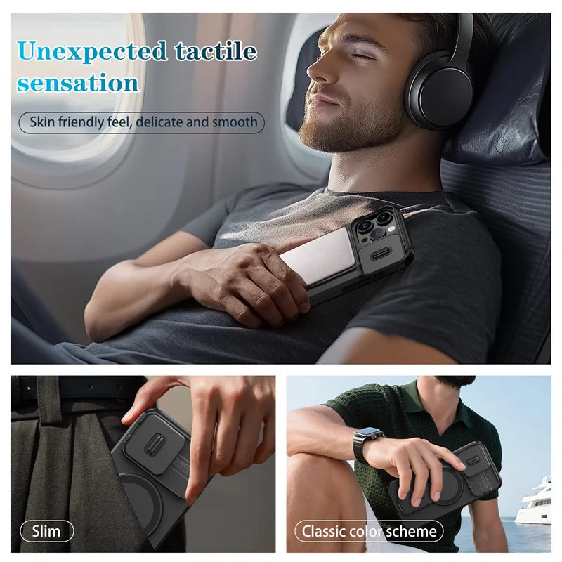 Chromacart For Magsafe Magnetic Wireless Charging Case For iPhone 16 15 14 13 12 11 Pro Max Plus 16e Armor Stand Slide Lens Protector Cover™